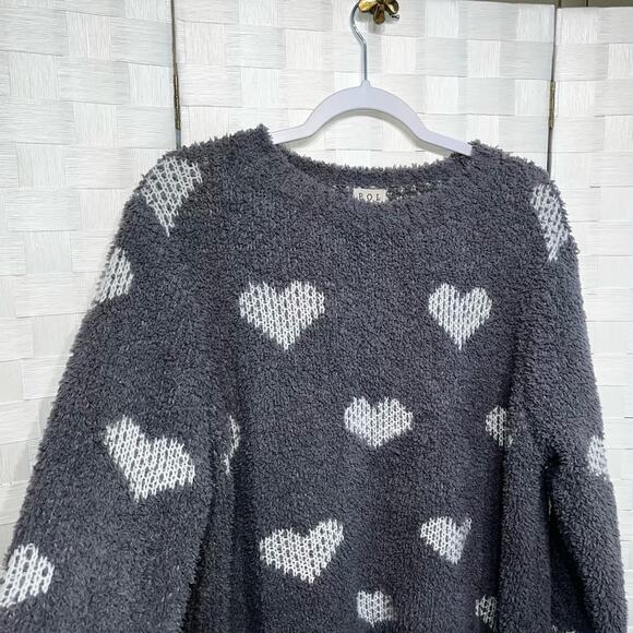 POL Womens Cozy Soft Textured Slouchy Graphic Heart Pullover Sweater Size Medium - Picture 7 of 9
